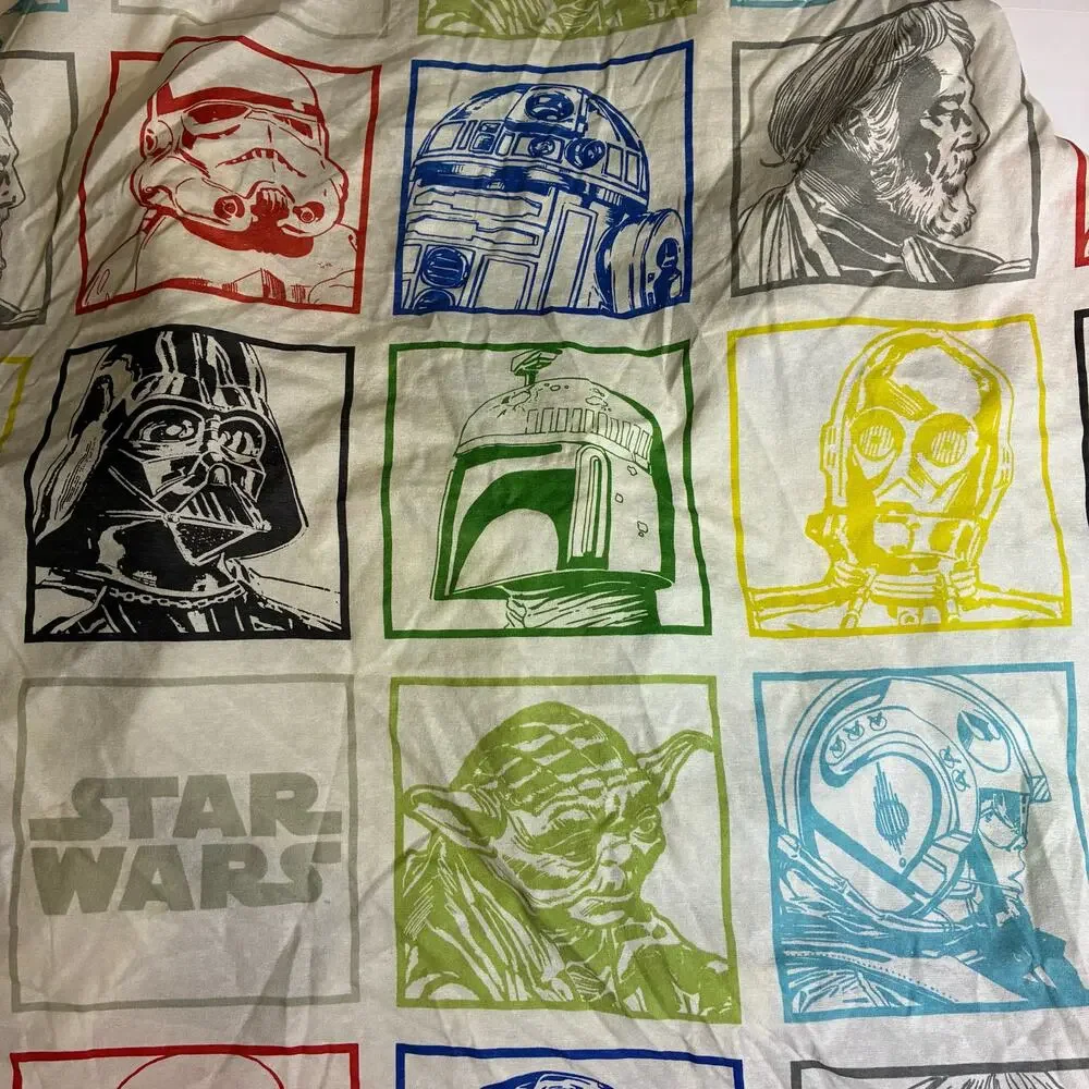 Vintage Star Wars Twin Fitted Sheet Stamps Cotton Blend Darth C-3PO R2D2 Yoda